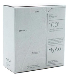 MYACU Edelstahl-Akupunkturnadeln mit industriell kompostierbarem Moxa-Führungsröhrchen (100 Nadeln/Box, 5 Nadeln mit 5 Röhrchen pro Beutel) - Mit Öse